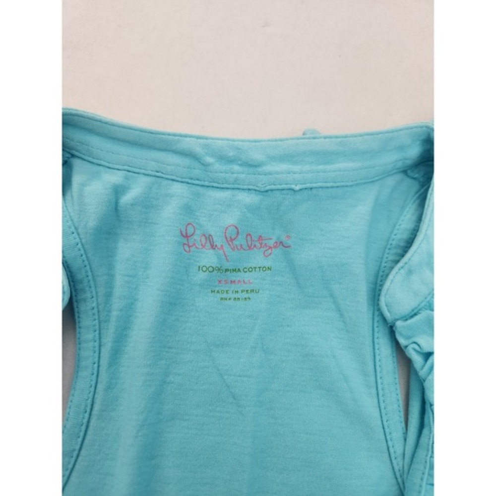 Lilly Pulitzer Womens XS Turquoise Blue Ruffle Neck Pima Cotton Racerback Tank - Picture 6 of 8